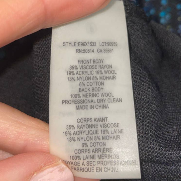 ELLIE Tahari Top Blue Black Twill Wool Blend Zippered Elbow Patch Womens X Small - Picture 8 of 12